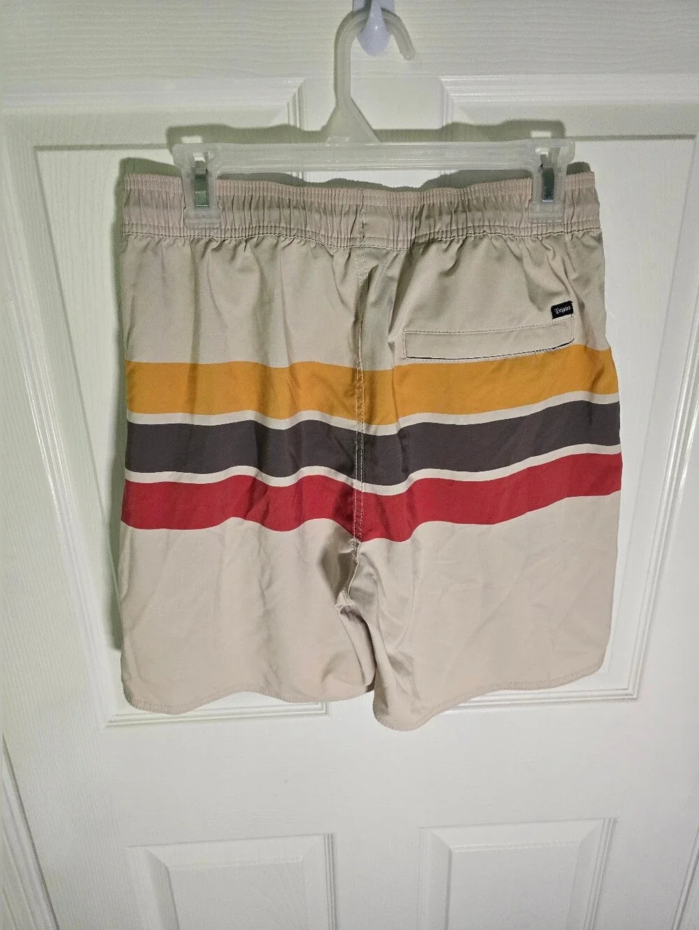 Brixton Mens Striped Beige Boardshorts Swim Trunks no liner Medium